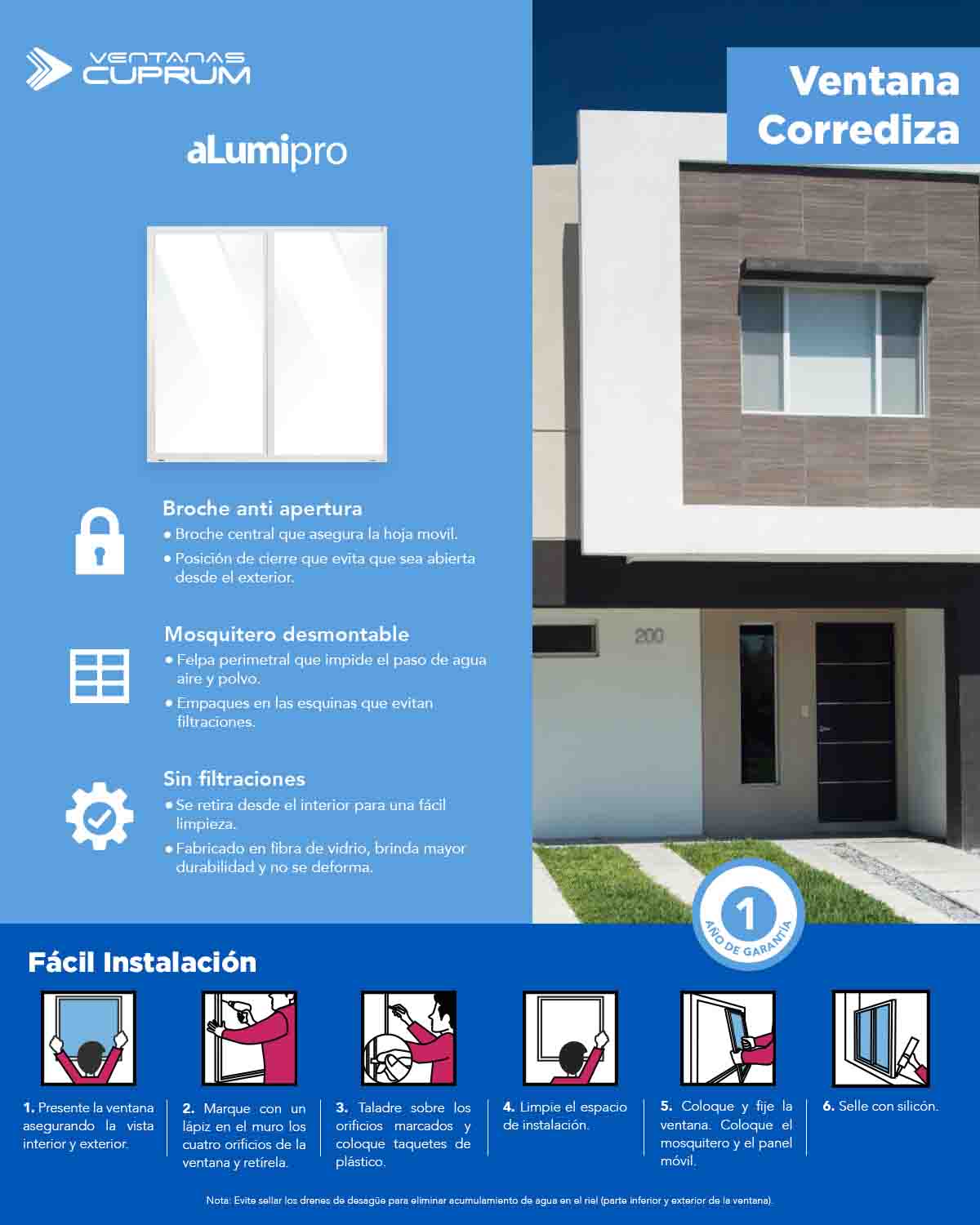Ventana Corrediza AlumiPRO CUPRUM Home Depot México